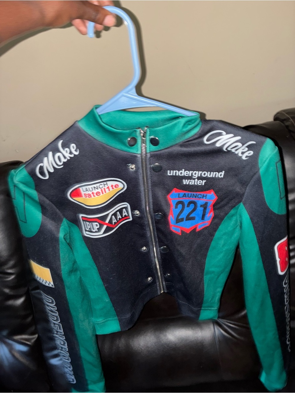Make Embroidered Black & Green Racing Jacket